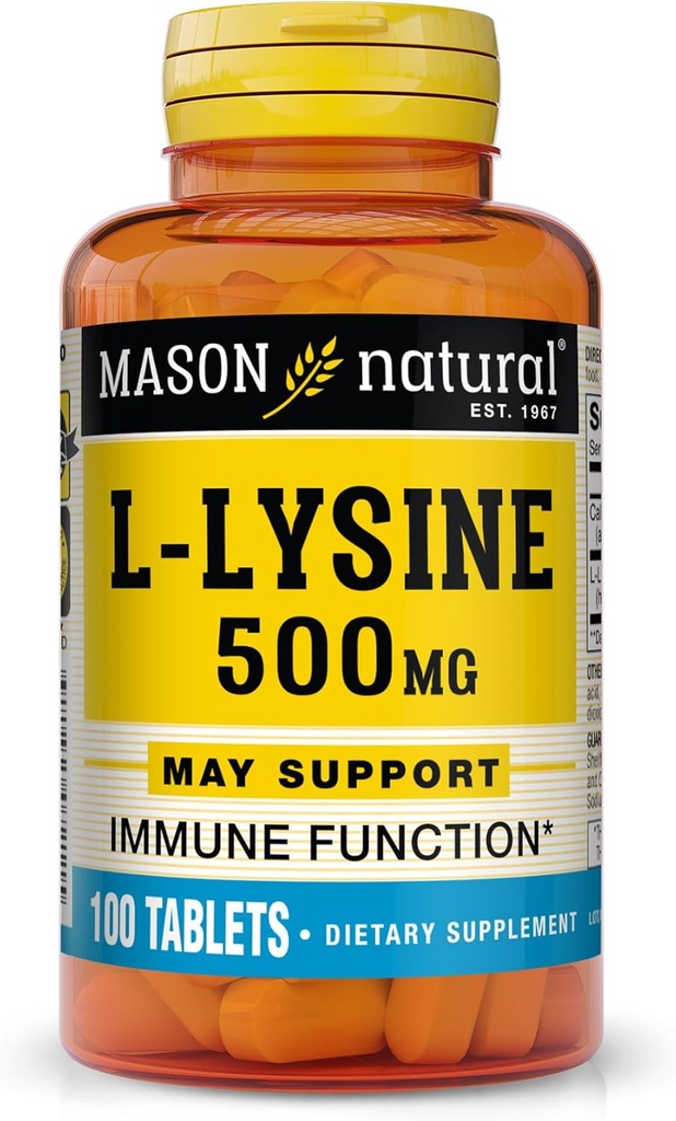 MASON NATURAL L-lyzín 500 mg s vápnikom - zlepšenie imunitnej funkcie, zvýšená absorpcia živín, esenciálna aminokyselina, 100 tabliet