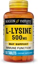MASON NATURAL L-lyzín 500 mg s vápnikom - zlepšenie imunitnej funkcie, zvýšená absorpcia živín, esenciálna aminokyselina, 100 tabliet