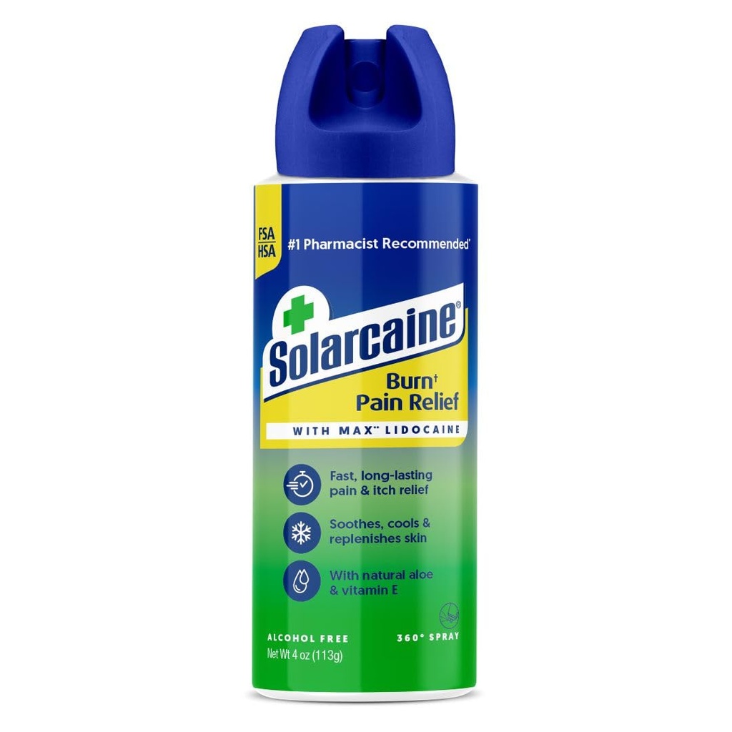 Solarcaine Aloe Sunburn Relief Spray s 4% Lidokain - Po starostlivosti o slnko Relief pre popáleniny, Scrapes & Itch - Aloe Spray to Soothe, Cool & Replenish Skin - 4oz