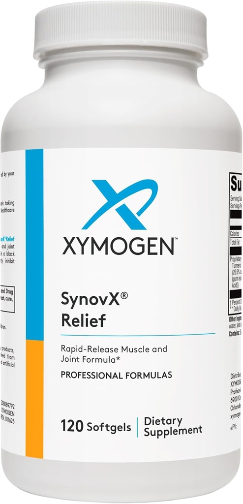 XYMOGEN SynovX Relief - Joint Support Supplement with Boswellia Serrata Extract + Turmerica - Svalové a spoločné Relief Supplements - Vegan, Gluten Free a Non GMO (120 Softgels)