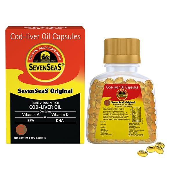 Seacod Cod-liver Oil Capsules ,Omega-3 Fatty Acid, Vitamin A, Vitamin D 100 Capsules
