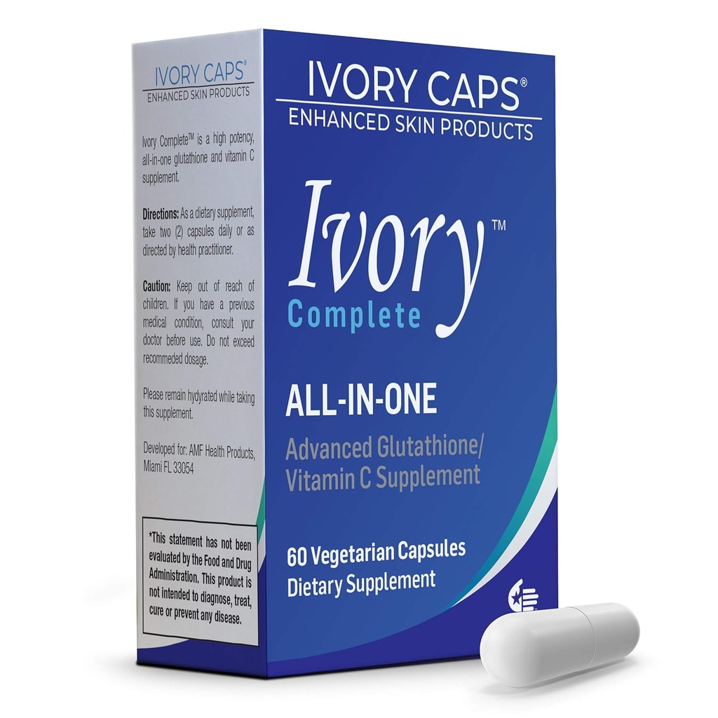 Ivory Caps Ivory Complete ALL-IN-ONE Advanced Glutatión/vitamín C Supplement with Alpha Lipoic Acid, Bearberry Extract and Green Tea Extract