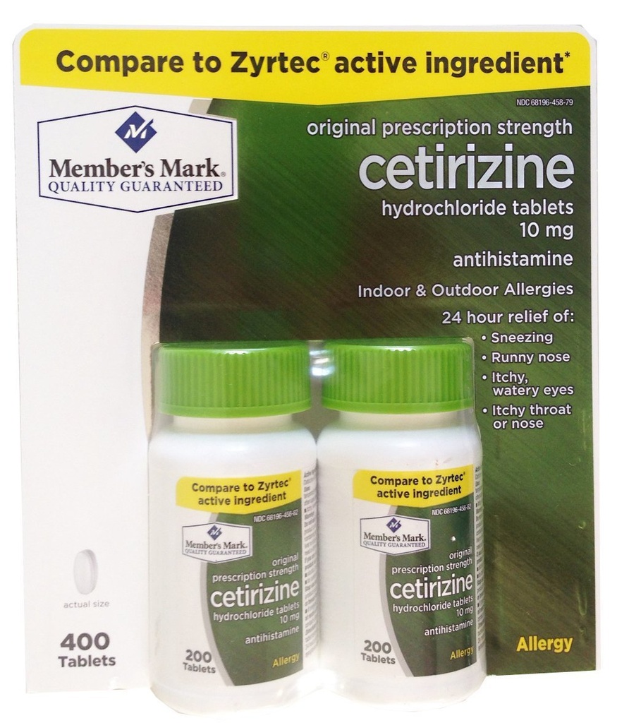 Mark člena predtým známy ako jednoducho správne Cetirizín Alergické tablety hydrochloridu, 10 mg- 400 Gróf.