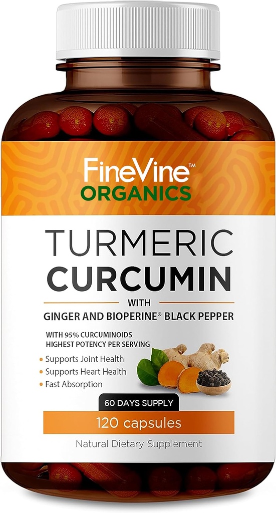 Turmerica Curcumin s BioPerine Black Pepper and Ginger - Made in USA - 120 Vegetariánske kapsule od Advanced Absorbtion, Joints Support
