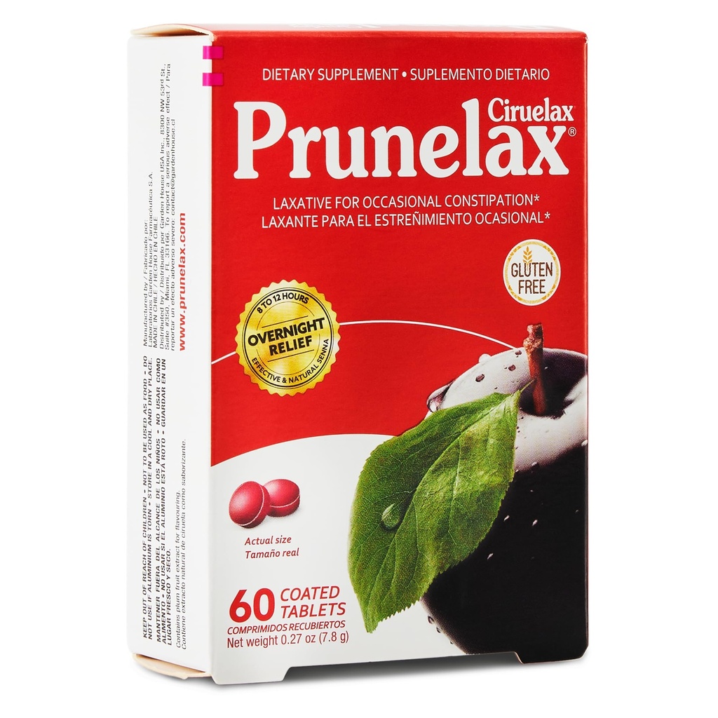 Prun relax Cirulax Pravidelná sila Laxative Mini tablety - Jednodňová úľava pre príležitostné zápcha, Senna Extract, Vegan & Gluten-free, nežná úľava - 60ct