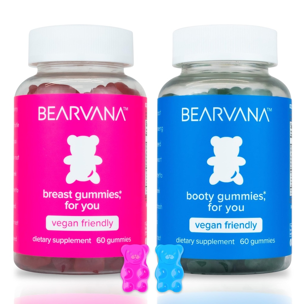 BEARVANA Top & Peach Support Combo Pack Gummy pre ženy 9 Bylinné výťažky vrátane senovky gréckej, Maca & Feen