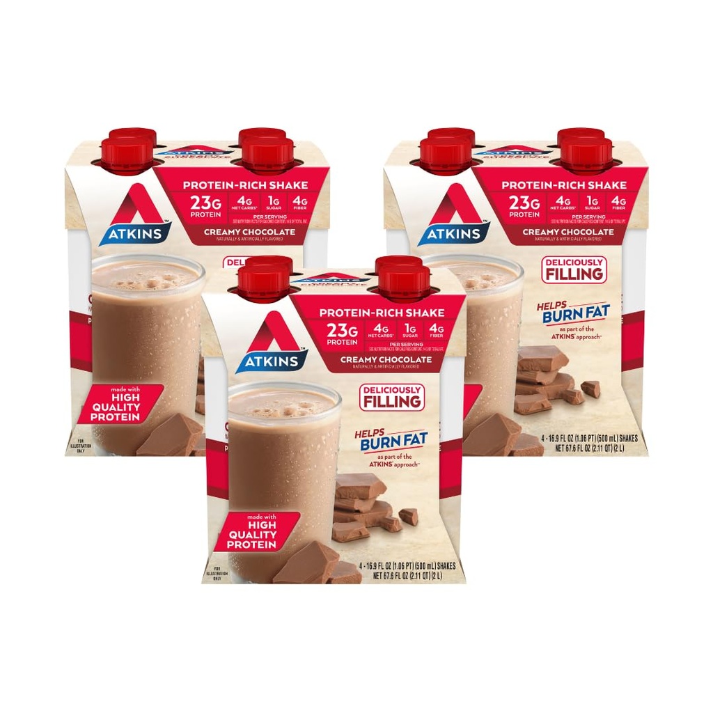 Atkins krémová čokoláda Veľkosť jedla Proteín Shake, 23g Proteín, nízka glycemic, 4g Net Carb, 1g Cukor, Keto Friendly, 12 Počet