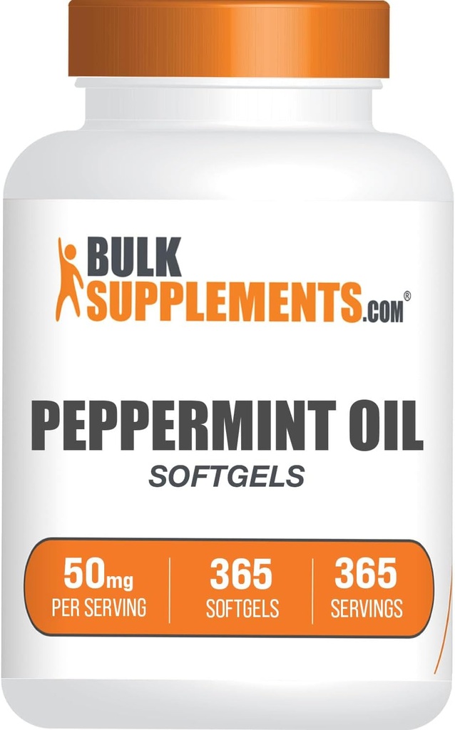 BulkSupplementments.com Peppermint olej softgels - Peppermint doplnok, Peppermint olej pilulky, Peppermint olej kapsuly 50mg - Gluten bez, 1 Softgel per Serving, 365 Počet (Pack of 1)