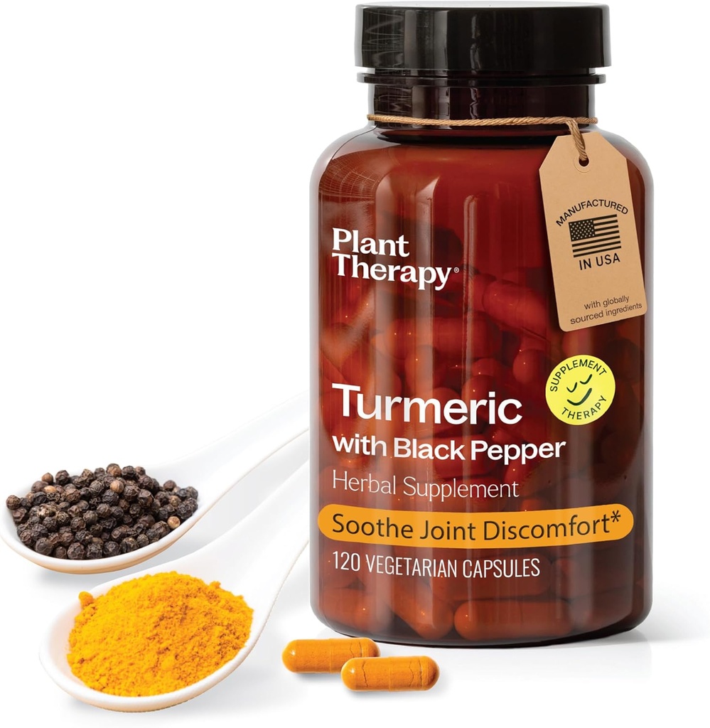 Plant Therapy Turmerica Black Pepper Supplement Kapsule vyrobené v USA 4 Mesiac Zásobovanie Podpora Joint and Muscle Health Doplnky pre ženy a mužov 120 Vegetariánska kapsula