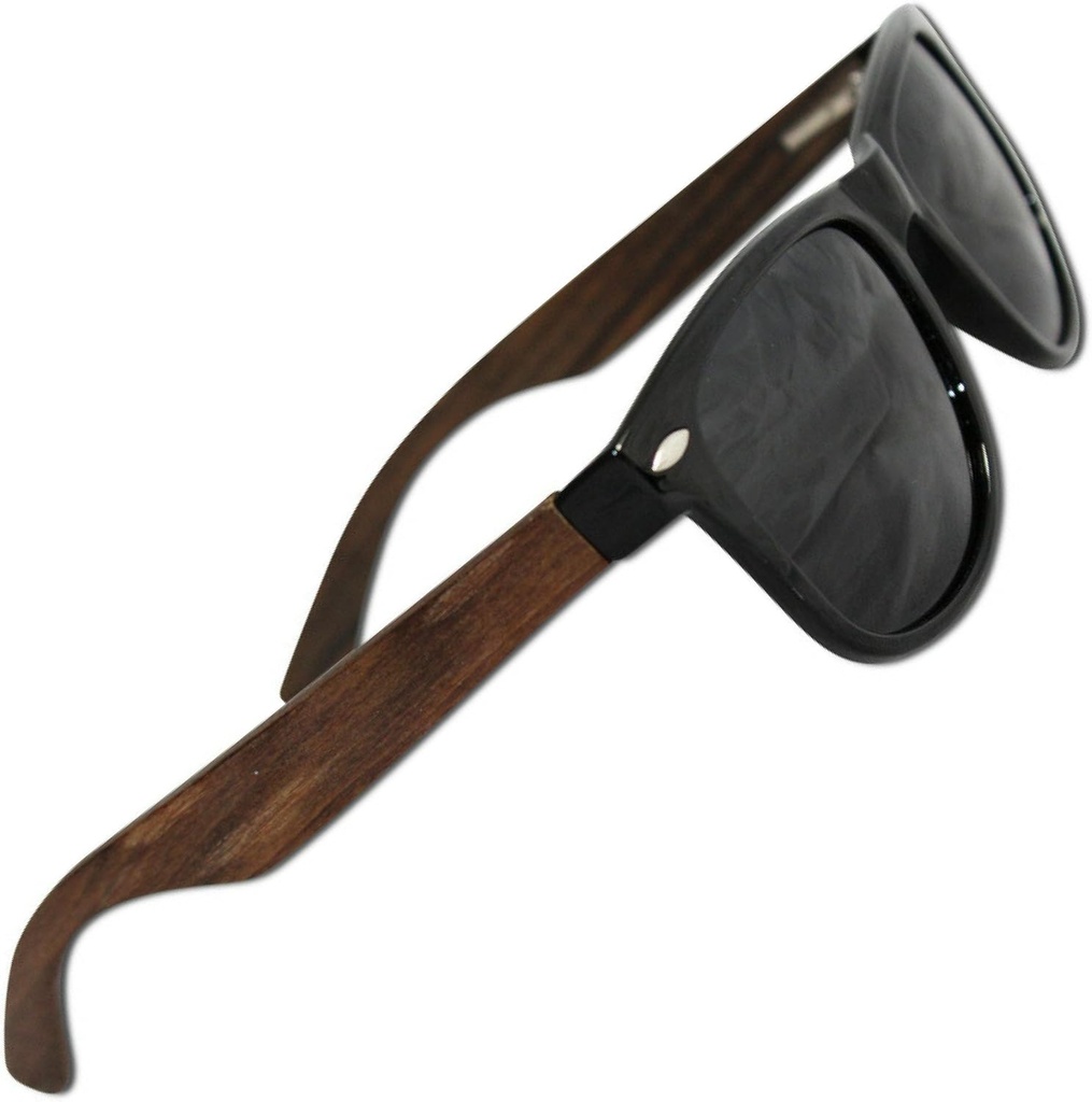 Očná láska Polarizované slnečné okuliare pre mužov a ženy, Glare-Free, 100 Percento Uv Blokovanie (100 Percento Real Ebony Wood Sides s nerozbitným Tr90 Plastové predné)