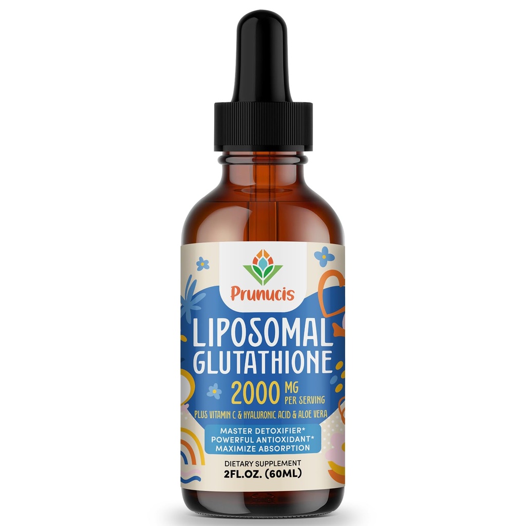 Prunucis 2000MG Lipozomálne Glutatión Tekutina, 98% Absorpcia, Aktívna forma L-Glutatión Supplement, Vegan Friendly, Výkonný Antioxidant komplex pre imunitný systém, Starnutie Detoxikácia, 2 FL.OZ