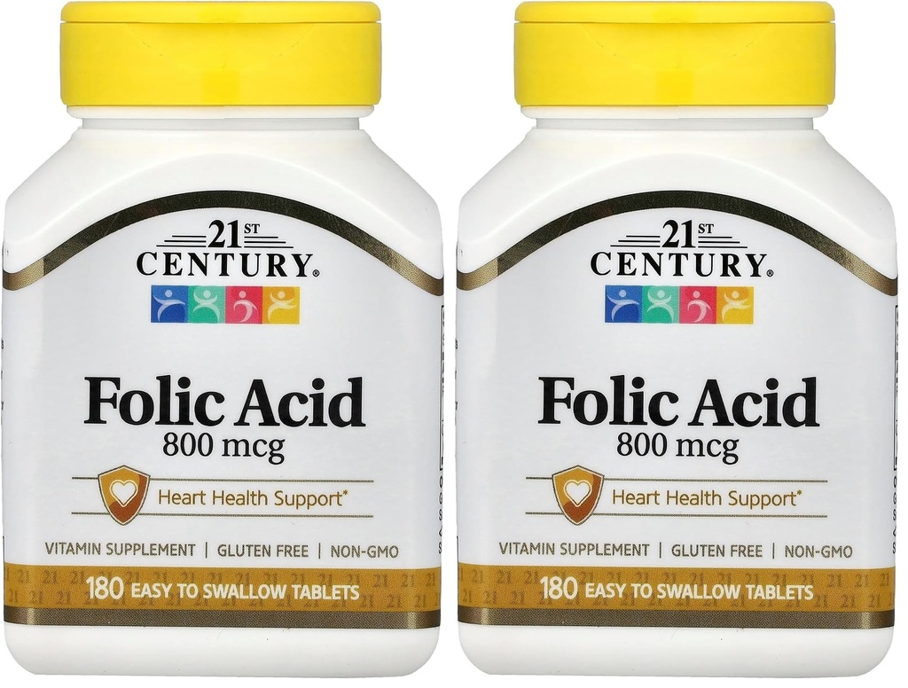 21st Century 800 mcg Tablety kyseliny listovej, triedené, 180 Počet (Stock of 2)