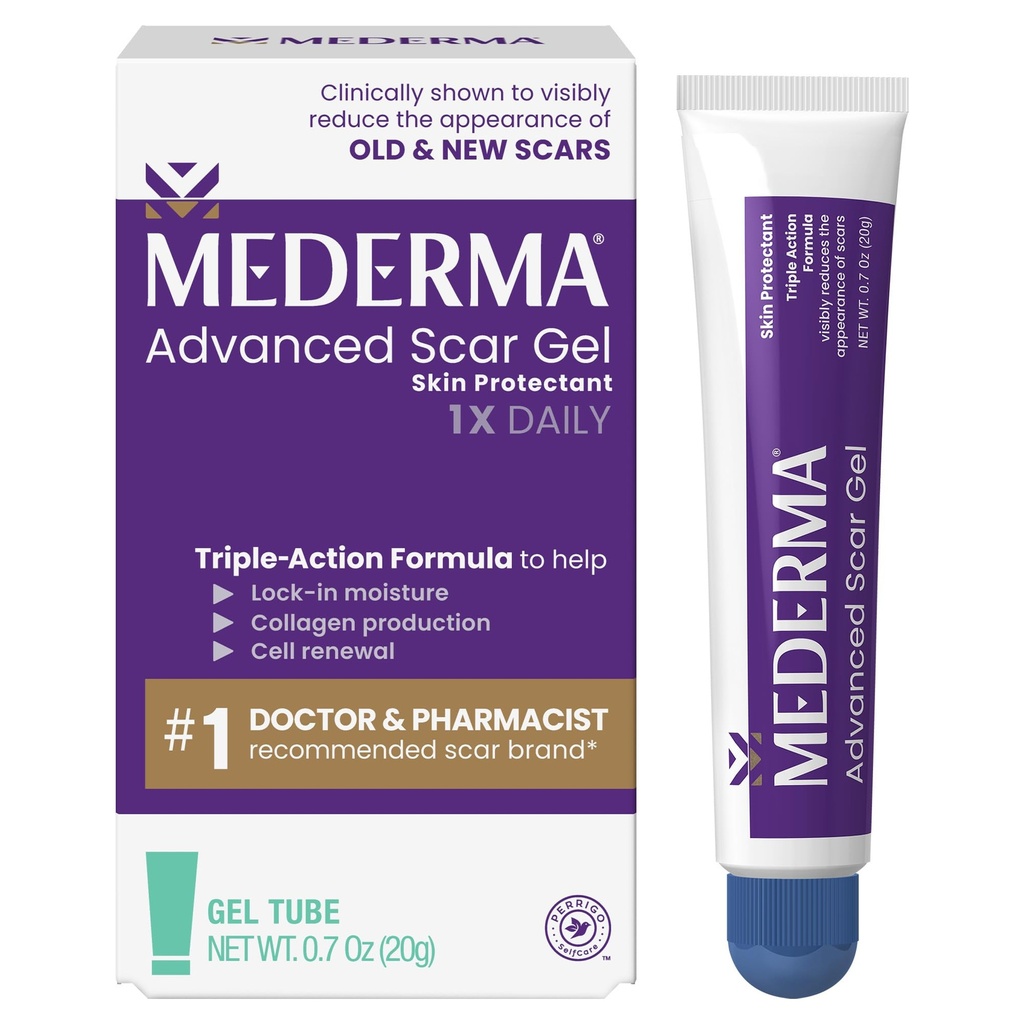 Mederma Advanced Scar Gel - liečba starých a nových jaziev, znižuje vzhľad jaziev z akné, chirurgia, popáleniny, zranenia a natiahnutie značky, 0,70 Oz (20g)