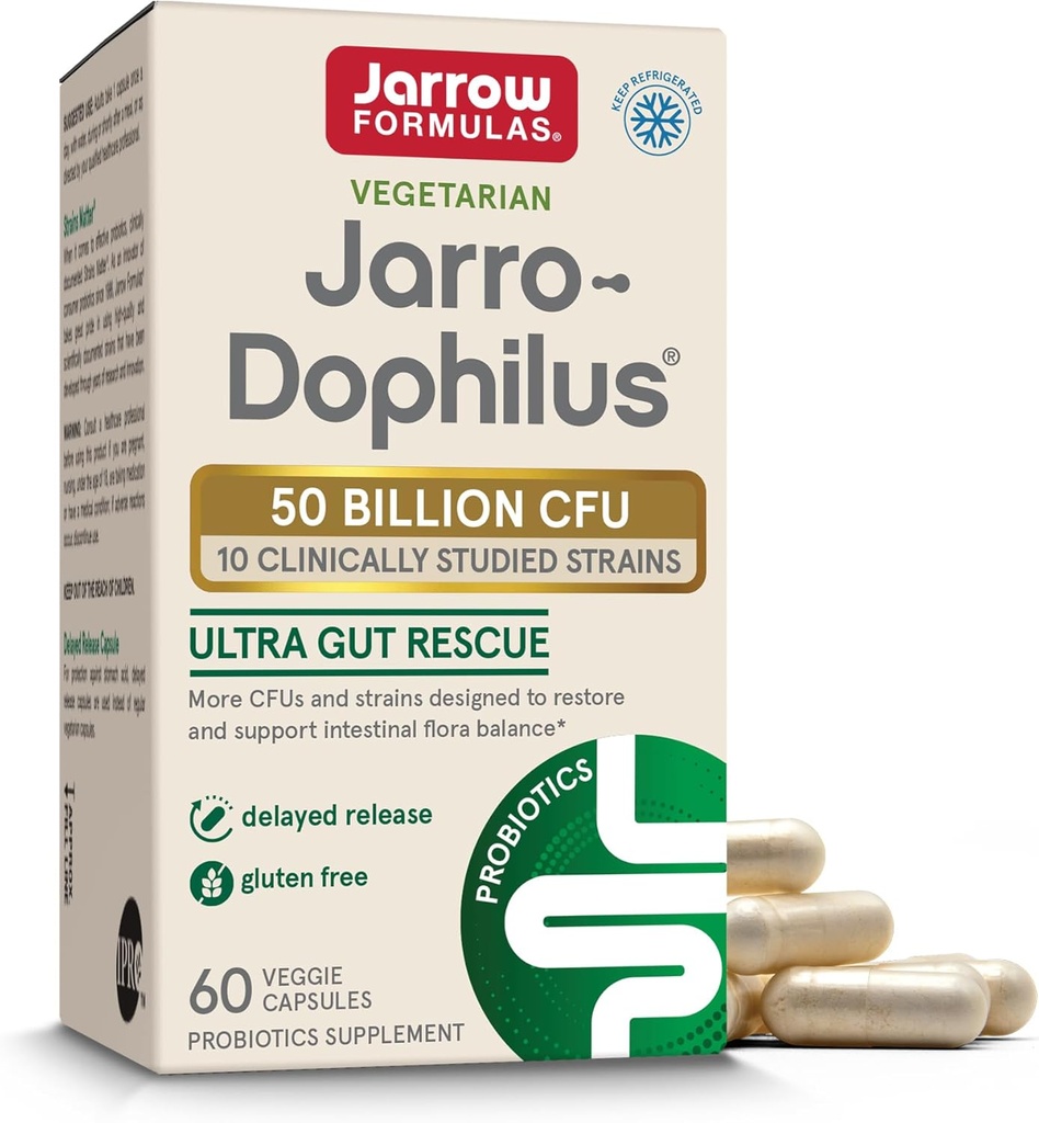 Jarrow Formules Jarro-Dophilus Ultra Gut Rescue - 50 miliárd CFU za službu - Probiotiká obnoviť, chrániť a udržiavať intestinálne kvetinárstvo - 60 Servírovanie (Delayed Release)