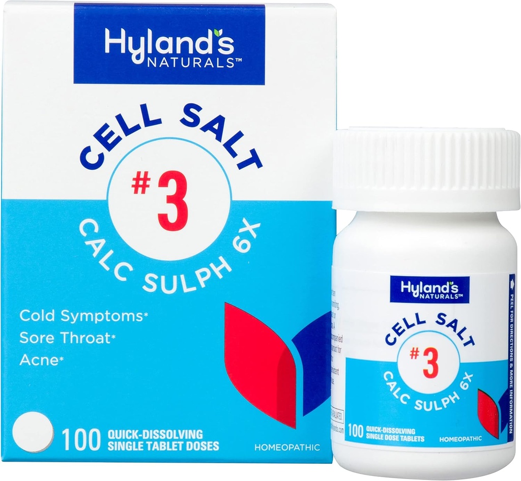 3 Calc Sulph 6X tablety, Cold Relief, Natural Homeopatické Relief of Colds, Sore Throat, Akné, Quick Dissolving Tablets, 100 gróf