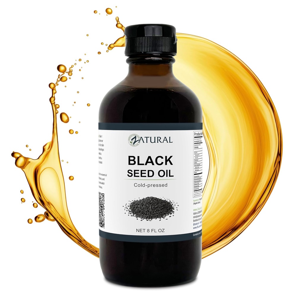 Zatural Black Seed Oil Nigella Sativa Cold Pressed Cumin Oil Digestion, koža, mozog, immune, kĺby a viac (8 Fl Oz)
