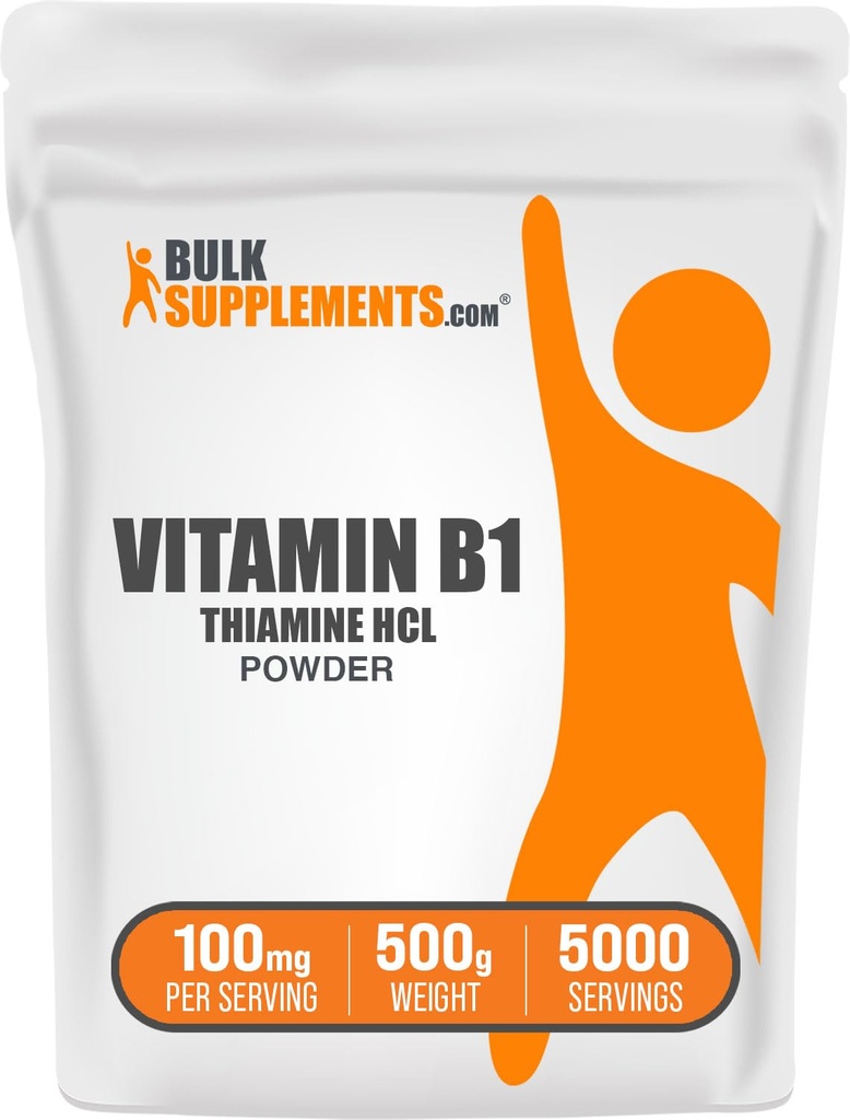 BulkSupplementments Thiamine HCl Powder - Thiamine Hydrochloride, B1 Vitamíny, Thiamine B1 Supplement, Thiamine 100mg - Gluten Free, 100mg per Serving, 500g (1,1 lbs) (Pack of 1)