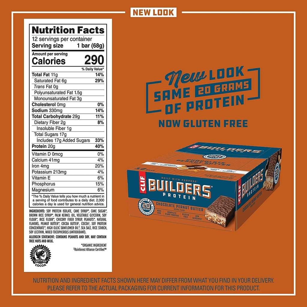 CLIF BUILDERS - proteínové tyčinky - čokoláda arašidové maslo chuť - 20g proteín (2.4 Ounce, 12 gróf) (Teraz bez lepidla)