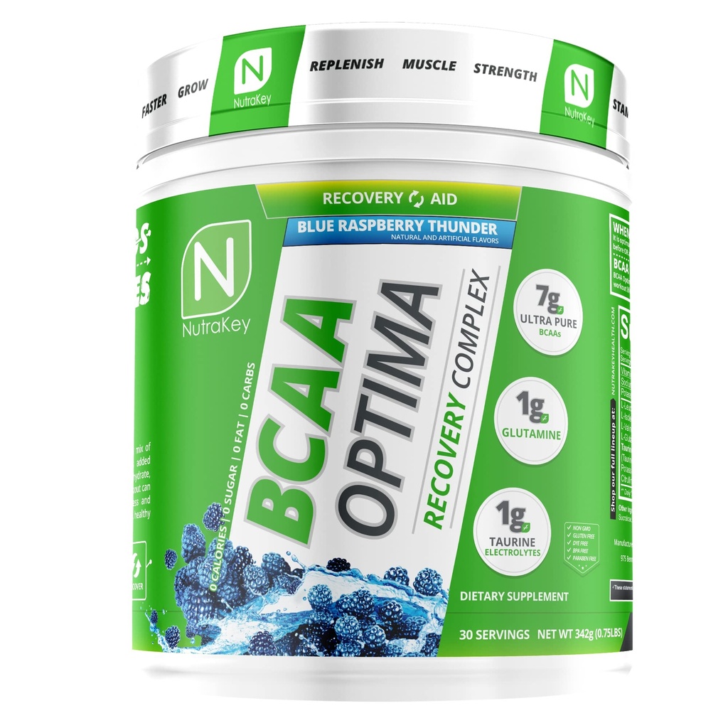 NutraKey BCAA Optima Post Cvičenie Recovery Complex, No Sugar, No Carb, Recovery Pomoc, Modrá Malina