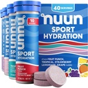 Nuun Sport Electrolyte tablety s horčíkom, vápnikom, draslíkom, chloridom a sodíkom, bezlepkom a vegánom, zmiešané príchute, 4 balenia (40 porcií celkom)