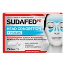 Sudafed PE Head Congestion + Muscus Relief Tablets for Sinus Pressure, Congestion, & Bolesť hlavy, non-Drowsy Decongestant with Acetaminophen, Guaifenesin & Fenylefrine HCI, 24 ot