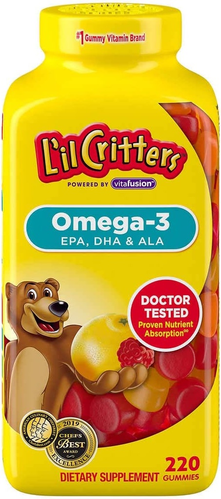 LIL CRITTERS Omega 3, EPA, DHA a ALA, 220 Gummy