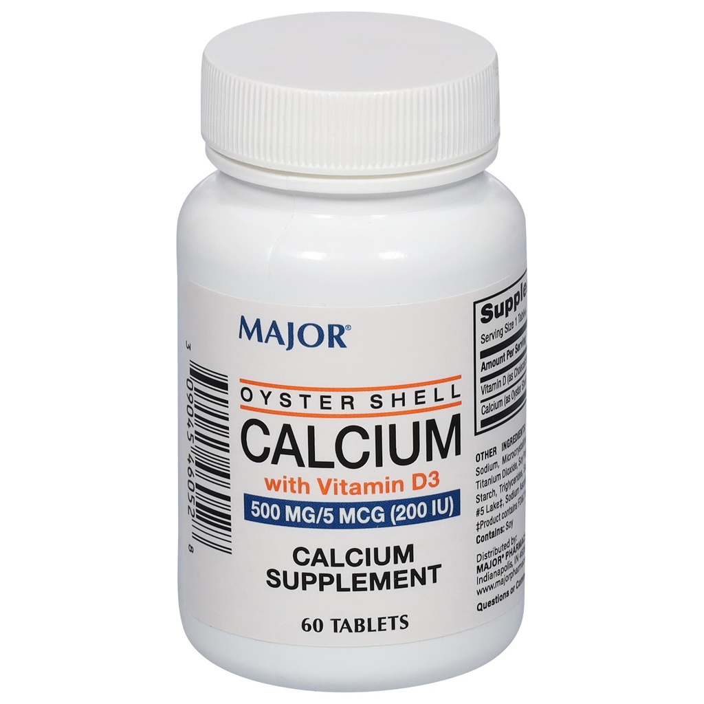 Major Oyster Shell vápnik s vitamínom D3 500 mg / 5 μg (200 IU) - Vápnik doplnok - 60 tabliet