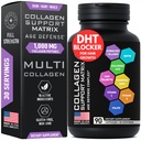 Age Defense Beauty Collagen Matrix - 2,000mg Multi Collagen Biotin Keratín Kyselina hyaluronová Saw Palmetto Vitamín C doplnok komplex - DHT blokátor pre mužov a ženy pre rast vlasov - 90 viečka bez lepidla
