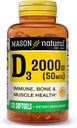 MASON NATURAL Vitamin D3 2 000 IU Ultra sila, podporuje kostnú hustotu, silu a imunitné zdravie, 120 Softgels