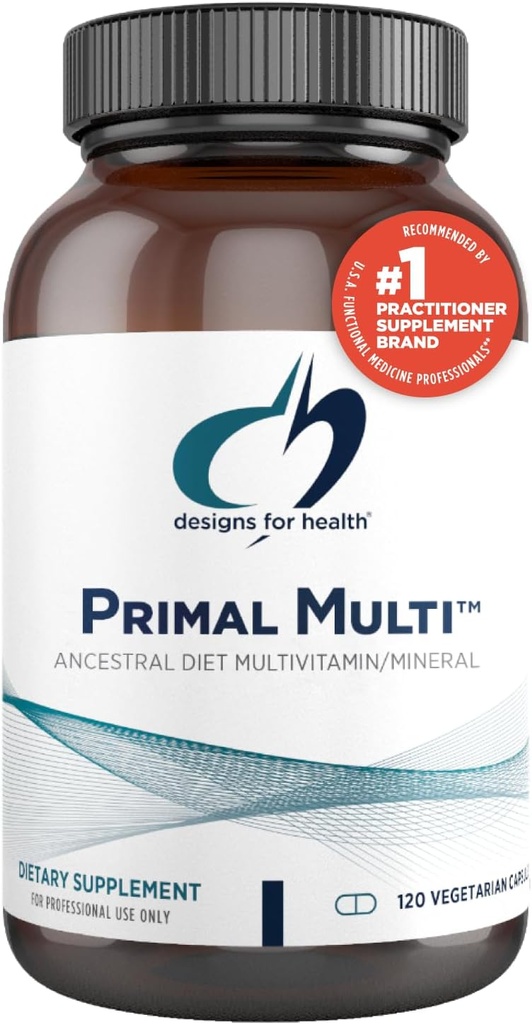Designs for Health Primal Multi - Paleo-Friendly Multivitamínové doplnky s folátom, Tokotrienolmi, luteinom + brokolica Seed, Immune Support Vitamíny D (2000 IU), C + Zinok (120 kapsúl)
