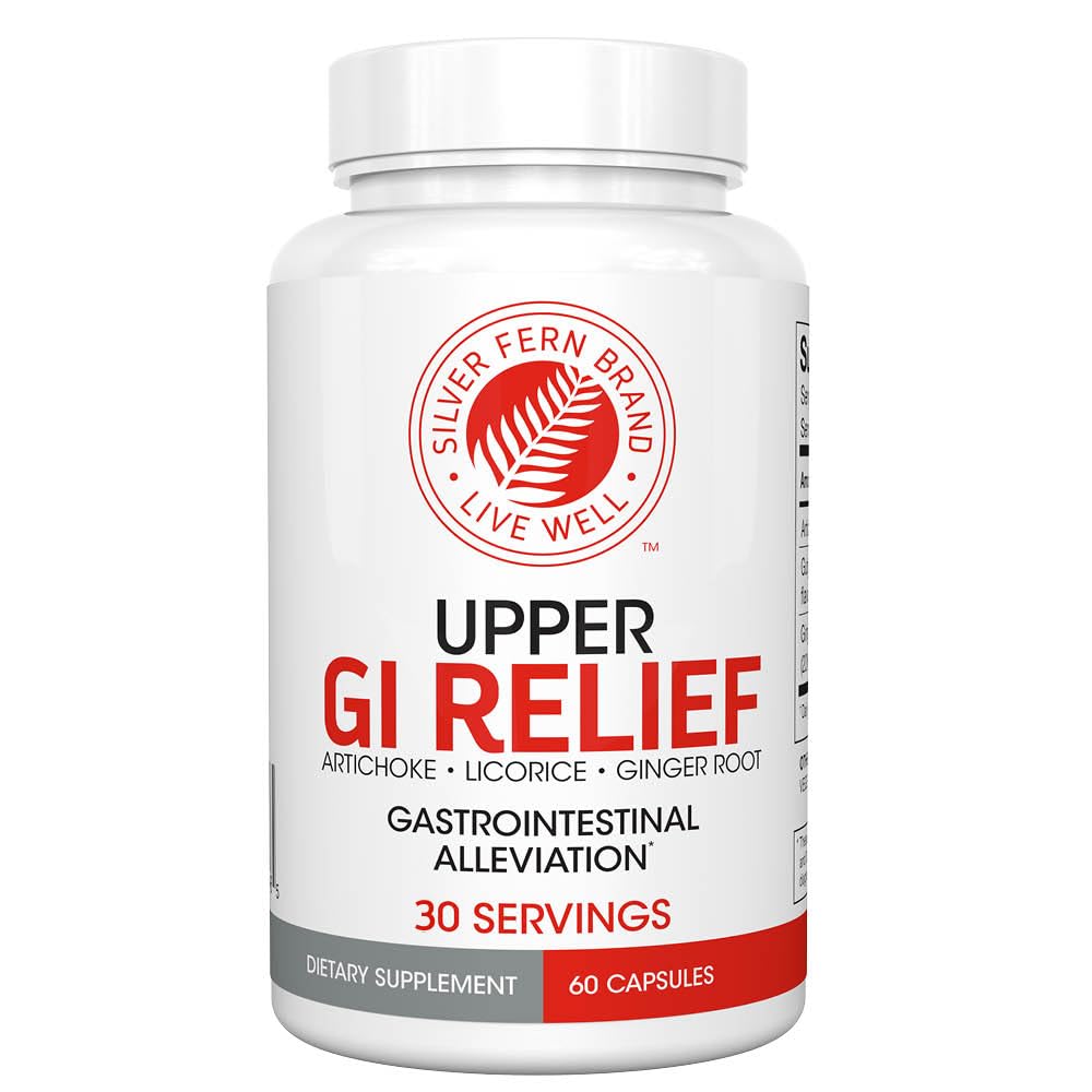 Silver Fern GI Relief - Natural Herbal Supplement - All Natural with Artichoke Leaf Extract, Ginger Root Extract, a GutGuard Licorice Flavonoidy (1 fľaša - 60 Kapsule - 30 Day Supply)