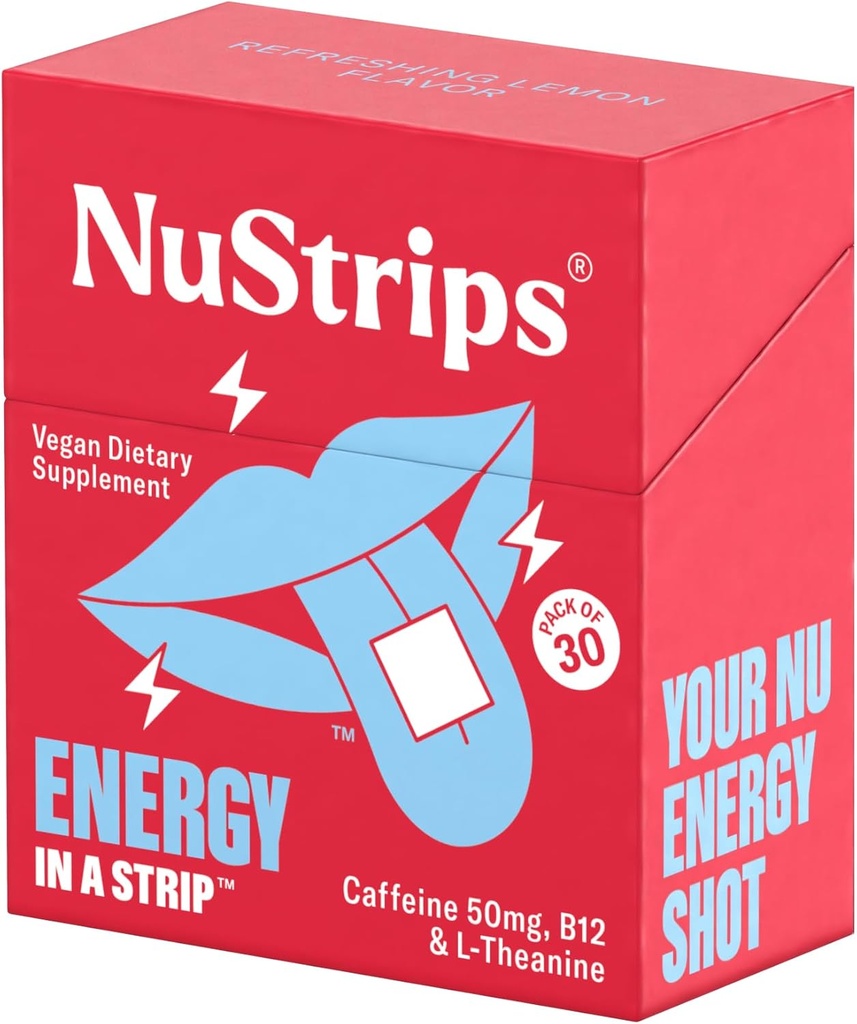 NuStripsTM Fast-Disolving Energy Strips with 50mg Caffeine, L-Theanine & Vitamín B12 