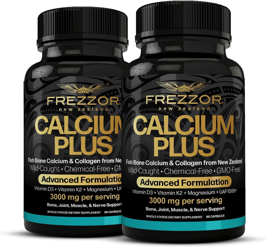 FREZZOR Vápnik Plus s UAF1000+ Super Antioxidant pre zdravie kostí a kostnej hustoty, podporuje zdravú telesnú hmotnosť, Optimálny pomer esenciálnych kostných minerálov, NZ Vyrobené, 180 caps, 2 mesiace dodávky