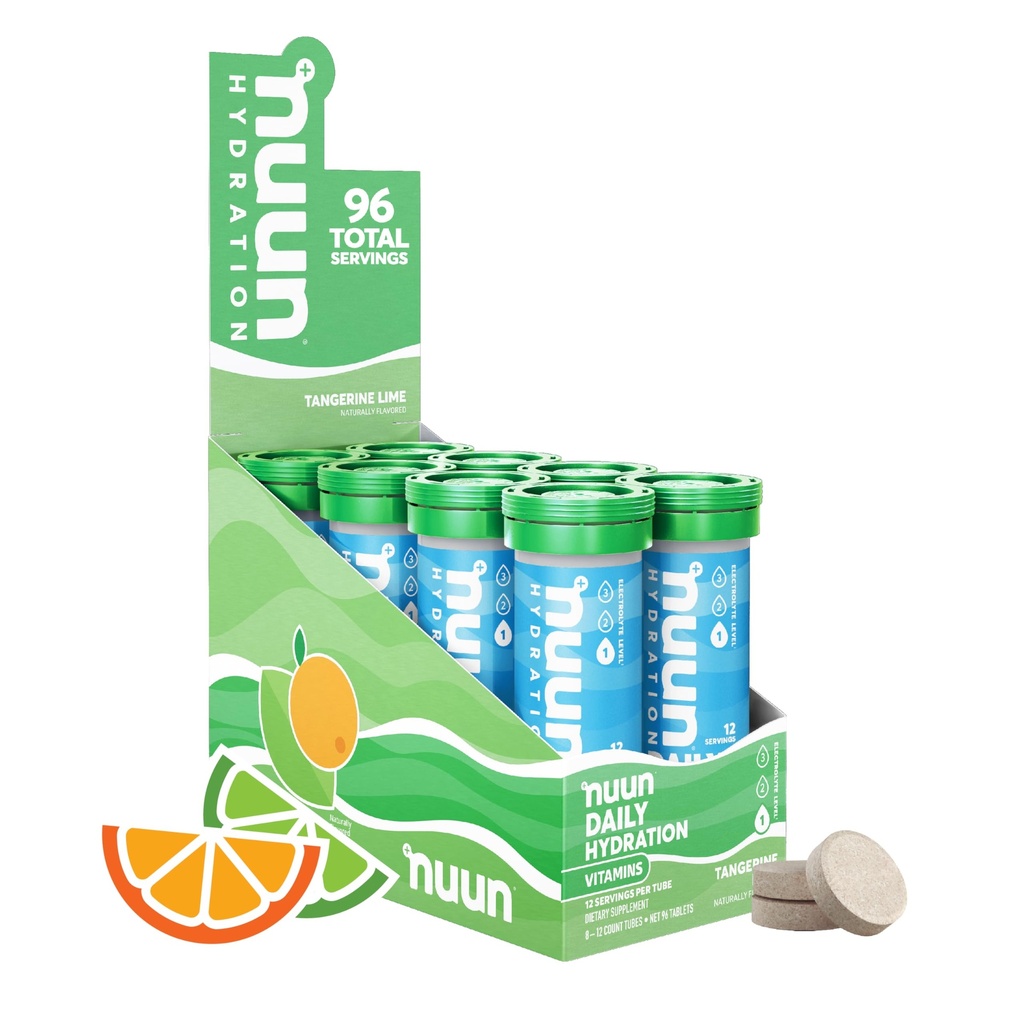 Nuun vitamíny Electrolyte tablety s vitamínom D, C, E, A, & B6, kyselina listová, horčík & 4 Iné základné elektrolyty, bezlepok a vegan, Tangerine Lime, 8 balení (96 dávok celkom)