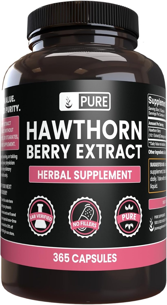 Pure Original Ingredients Hawthorn Berry Extract Žiadne horčík alebo ryžové výplne, Vždy čisté, Lab Overené (365 Kapsule)