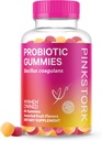 Pink Stork Probiotické Gummy pre prenatálne a postnatálne ženy - Probiotiká pre trávenie, ranná choroba, rovnováha pH, zdravie Gut, imunitná podpora - 60 probiotík bez cukru - 5 miliárd CFU
