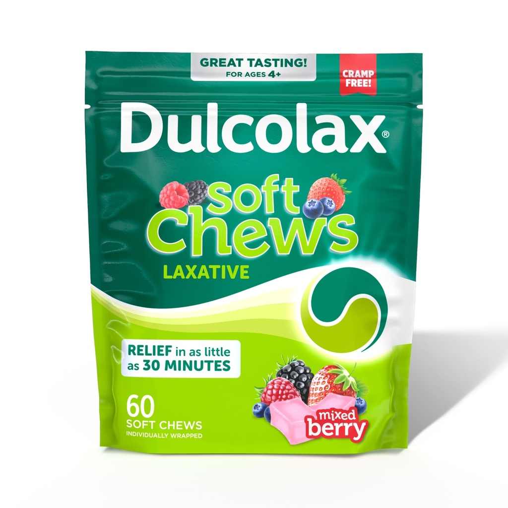 Dulcolax Saline Laxative Soft Chews, Jemné Zápcha Relief, Zmiešané Berry Flavor, Hydroxid horečnatý 1200 mg, 60 Počet