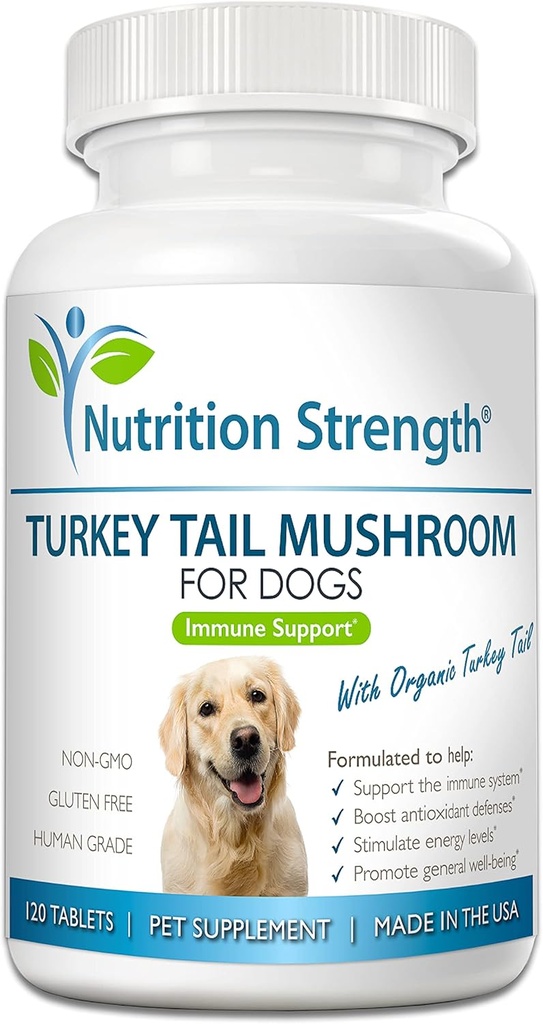 Turkey Tail Mushroom for Dogs to Support a Strong Immune System, Promote Gut Health, Antioxidant Activity & Inflammatory Relief, Reduce Fatigue & Boost Stamina, 120 Chewable Tablets