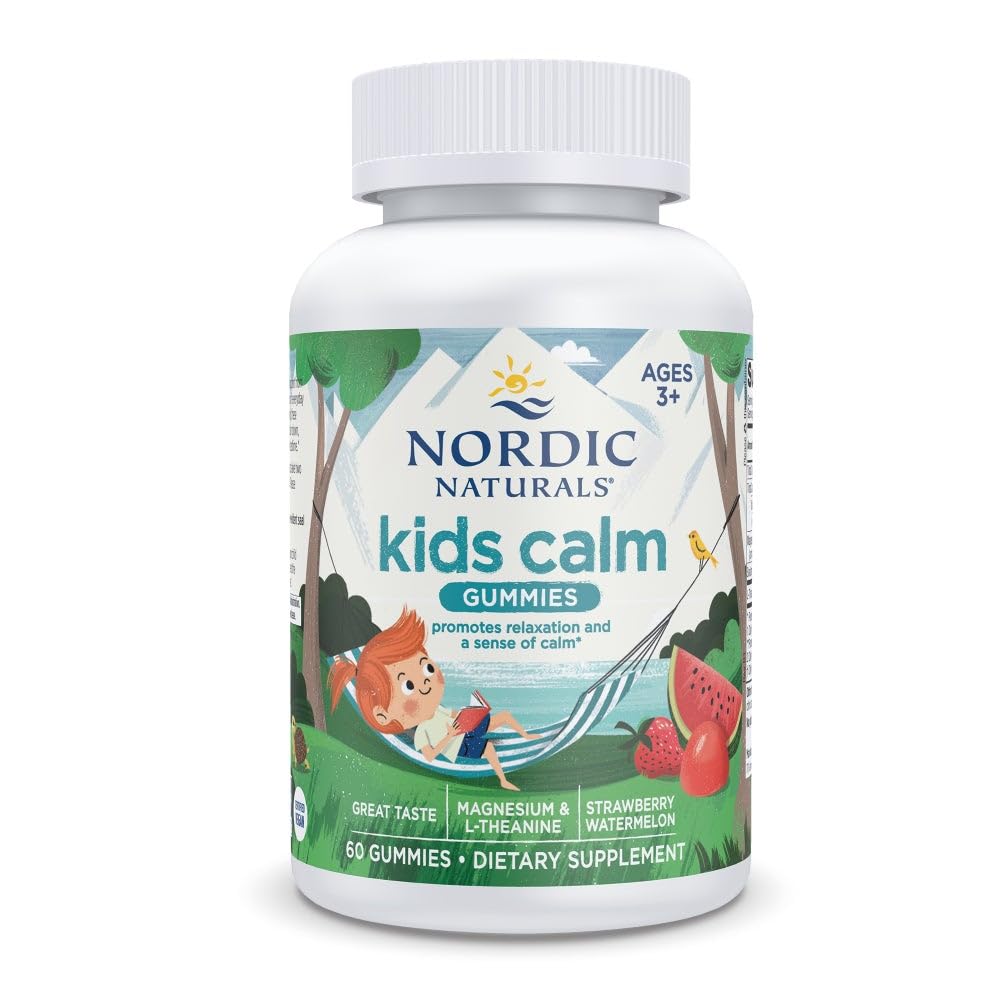 Nordic Naturals Kids Calm Gumies - Jahodový melón - 60 Gummy - Horčík L-Theanine doplnok - Ukľudnenie pre deti - Relaxačná podpora - Až 60 Služieb