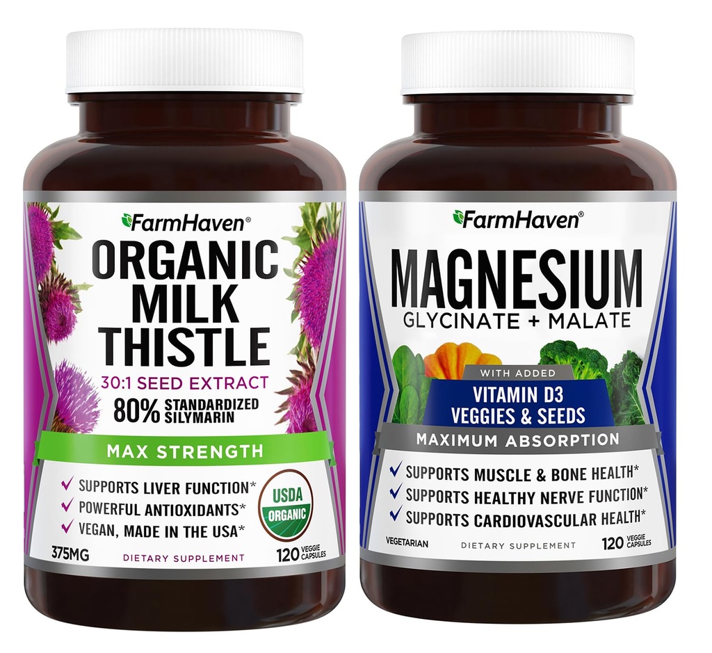 FarmHaven Milk Thistle Kapsule & Magnézium Glycinate & Mateo Complex w/Vitamin D3