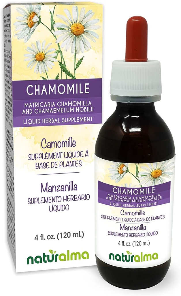 Naturalma nemčina a rímsky harmanček (Matricia harmomilla a Chamaemelum nobile) Tinktúra bez obsahu alkoholu - 4 fl oz tekutý extrakt v kvapkách - bylinné doplnky - Vegan