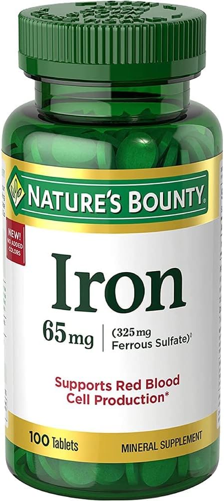 Nature’s Bounty I.Ron 65mg, 325 mg Ferrous Sulfate - Cellular Energy Support - 65mg - 100 Tablets,..