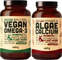Vegan Omega 3 180 Softgels & Algae Calcium Bundle - Plant Based DHA & EPA Mastné kyseliny, Calcium Supplement from Red Algae with Vitamin K2 & D3, Magnézium, Zinok, Bór, Minerálny komplex