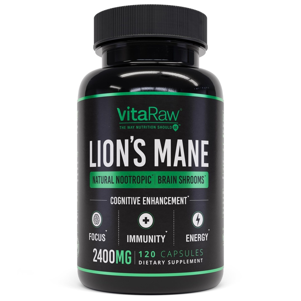 Organické Lions Mane doplnok Kapsule 2400 mg - Výkonný Nootropic - Pomáha udržiavať pamäť, energiu, a duševná jasnosť - Vegánsky mozog Booster Focus pilulky - Real Lion Mane Supplement