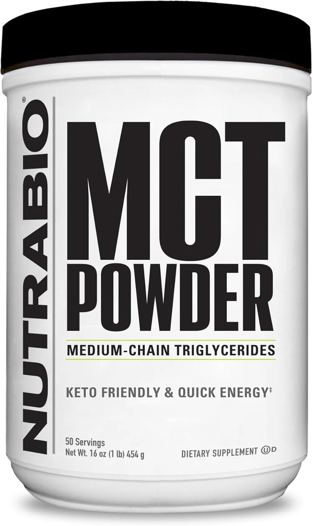NutraBio MCT prášok, stredné reťazové triglyceridy, Lean Weight Gain, Keto Friendly, 1 lb. prášok - 50 porcií