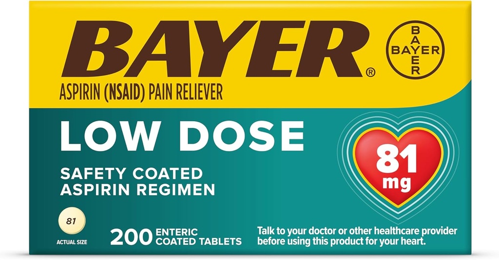 Bayer Aspirin režim Nízkodávkové enterické obalené tablety, 81 mg, 200