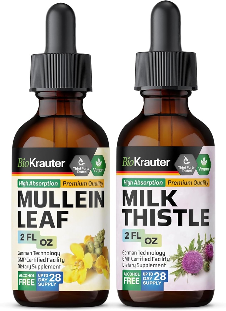 BIO KRAUTER Mullein Tincture 2 Fl. Oz. & Milk Thitle Tincture 2 Fl. Oz.