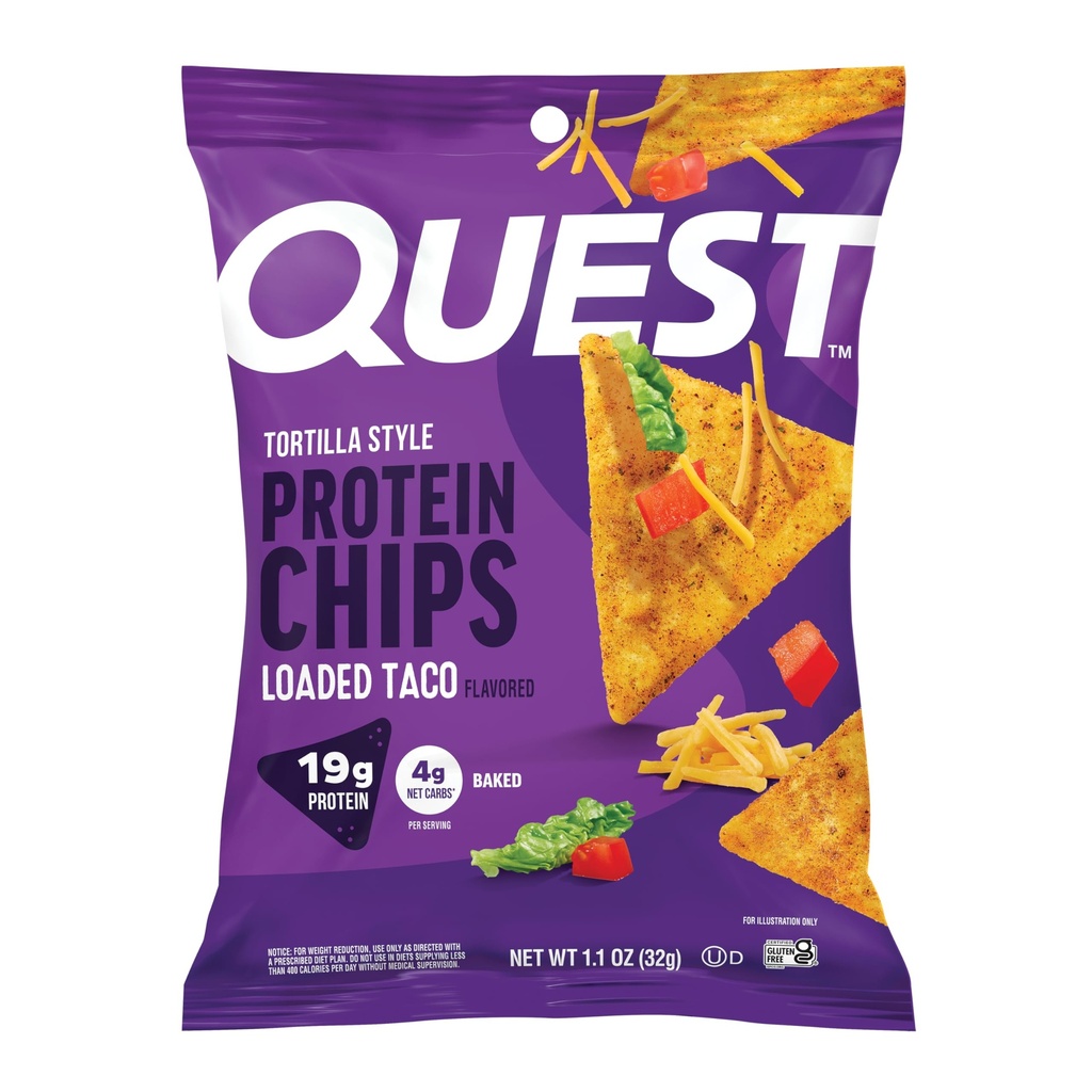 Quest Nutrition Loaded Taco Tortilla Style Protein Chips, 19g Protein, 4g Net Carb, Low Carb, Gluten Free, 1,1 oz (Stock of 12)