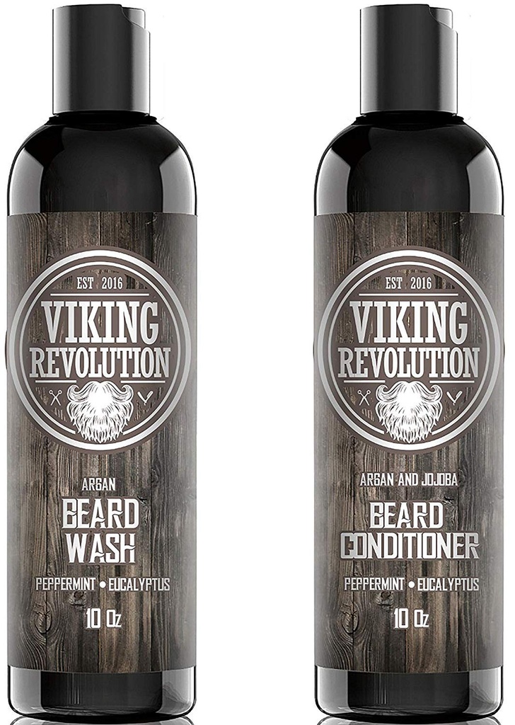 Viking revolúcia medvedí šampón a kondicionér set - Top-tier medvedia starostlivosť s Argan & Jojobové oleje pre zdravý rast medveďa, žiadne svrbenie alebo podráždenie, bohatéather, eukalyptová vôňa (10 oz)