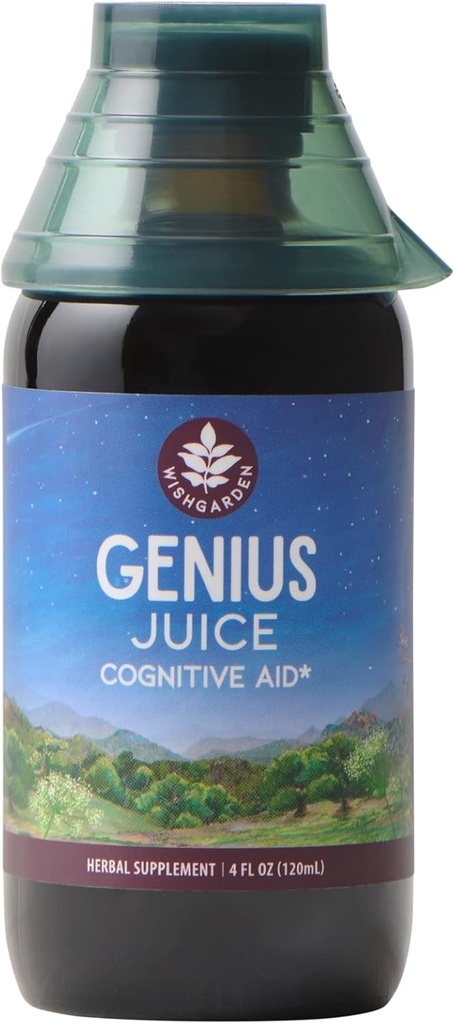 Záhradné byliny Genius Juice - Tekuté bylinné nootropný mozog posilňovacie doplnok pre zameranie, jasnosť, koncentrácia a energia s Ginkgo Biloba & Gotu Kola, Cognitive Support, No Caffeine, 4oz